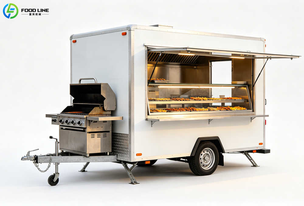5m square bbq trailer white background