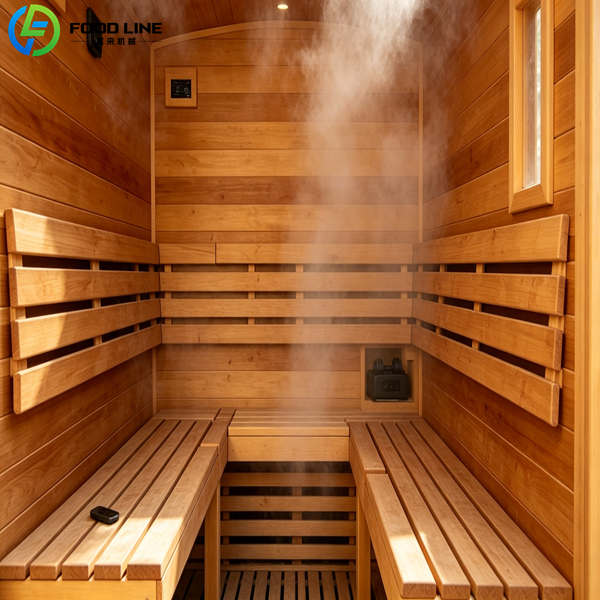4 person outdoor sauna interior detail