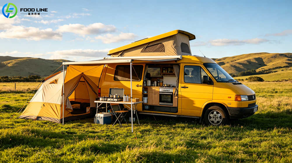 caravan tent with storage kitchen