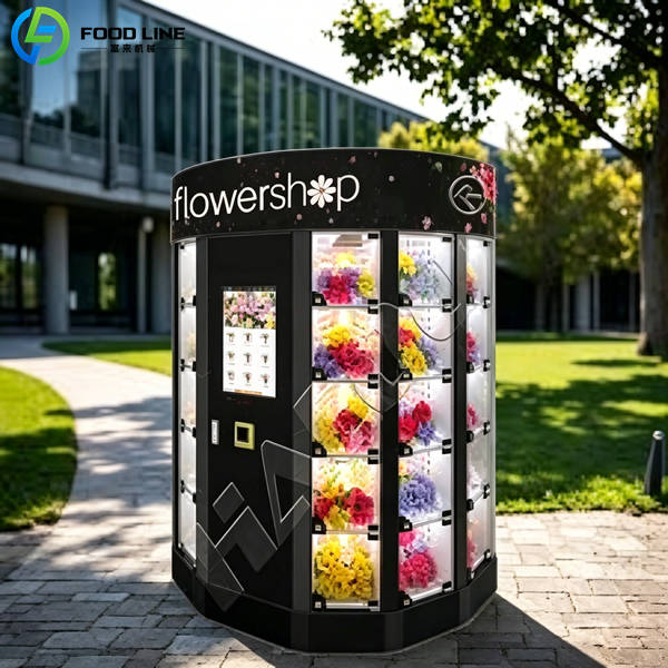 customer buy bouquet from flower automation machine