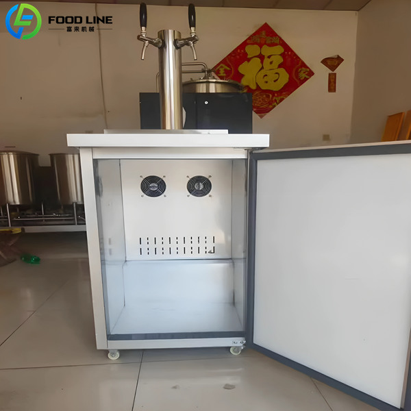 small 2 tap beer cooler open door