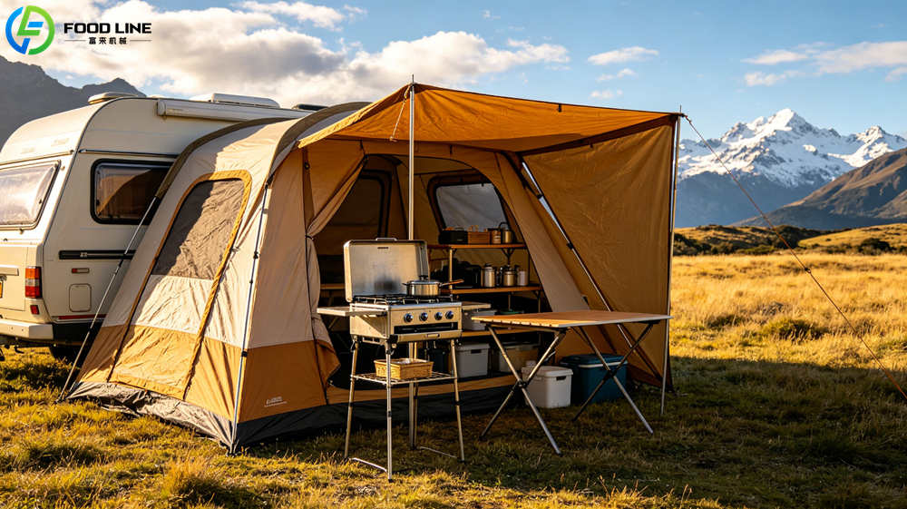 travel trailer tent outdoor cooking area new zealand hills