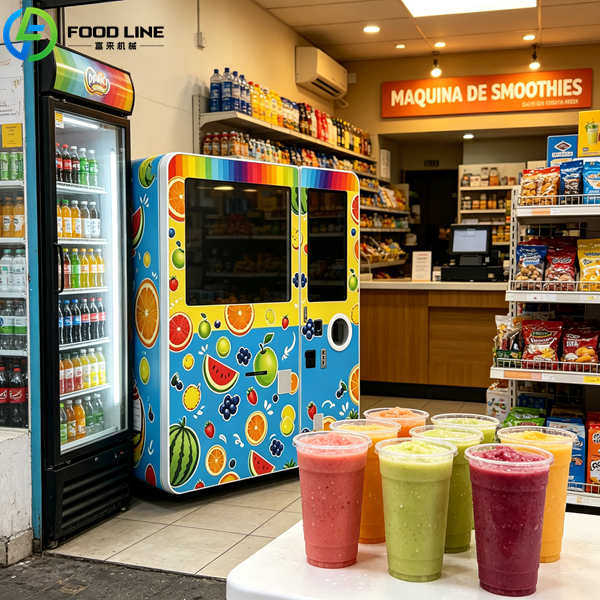 fruit print smoothie vending machine inside argentina convenience store