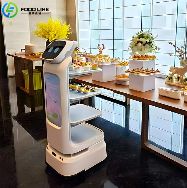 hotel lobby serving robot with afternoon tea snacks