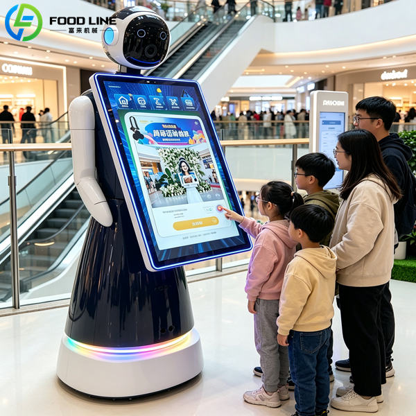 kids and family taking photo with a mall photobooth robot