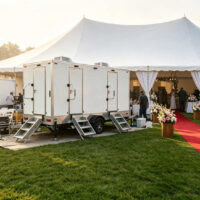 luxury portable toilet trailer backyard wedding venue