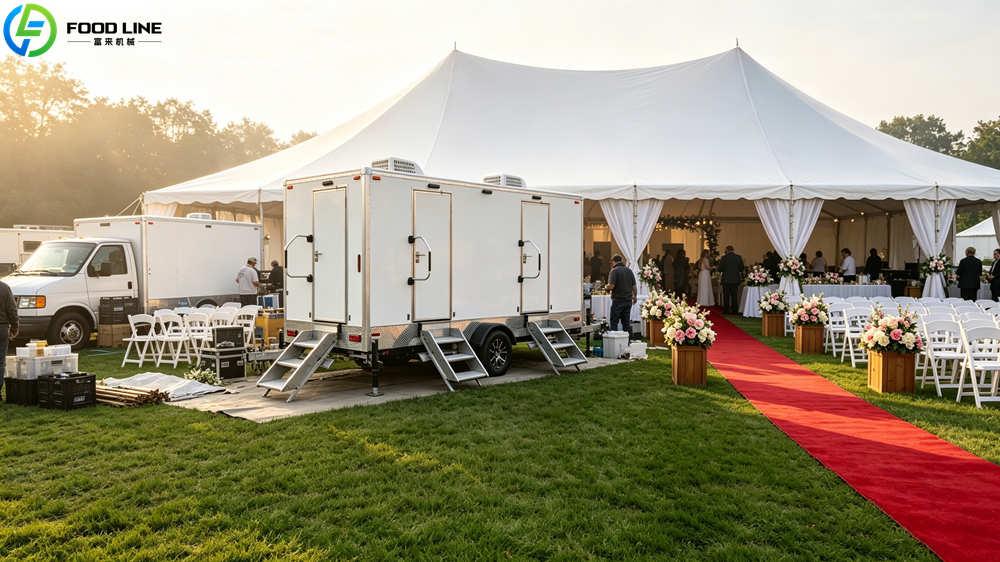 luxury portable toilet trailer backyard wedding venue