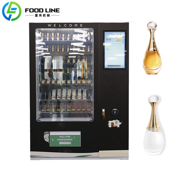 black freestanding perfume vending device